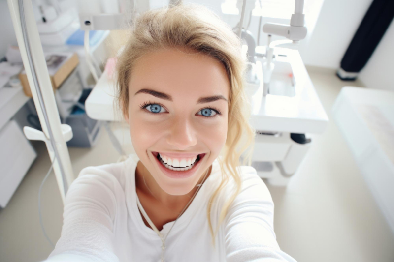 Emax dental crowns on her front teeth