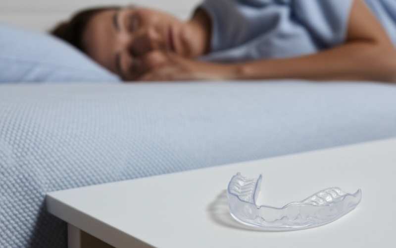 Dental night guard protecting teeth during sleep