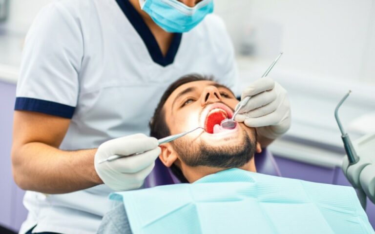 Dentist performing same-day dental implant procedure