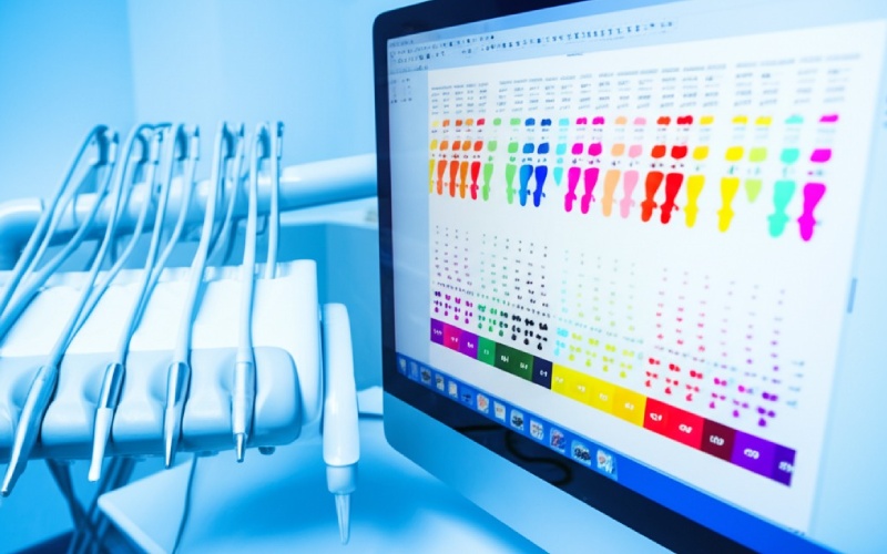 Dentist reviewing digital tooth chart system