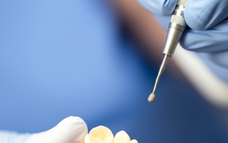 Dentist using diamond bur for crown preparation technique