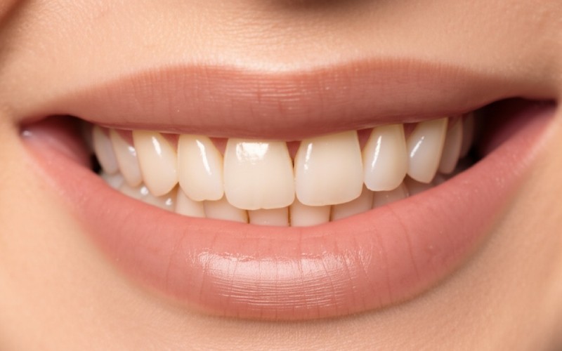 Front teeth with aesthetic dental restorations