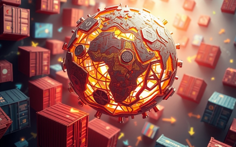 Futuristic globe with dental tools and trade elements.
