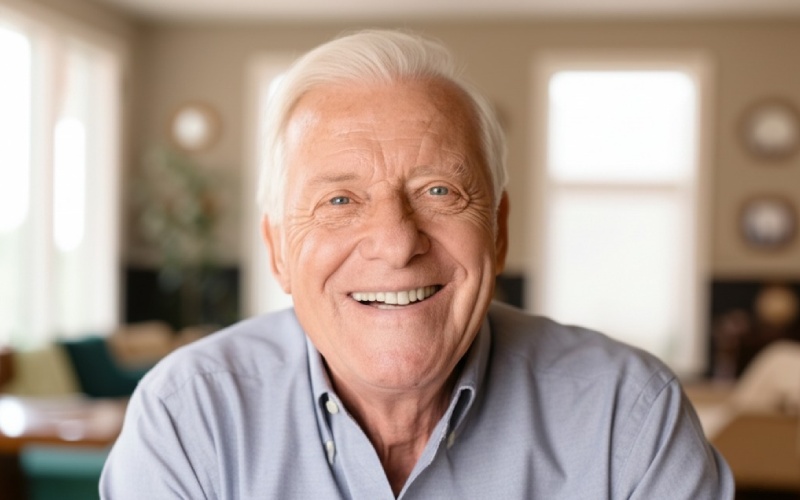 Senior man smiling with natural-looking dentures
