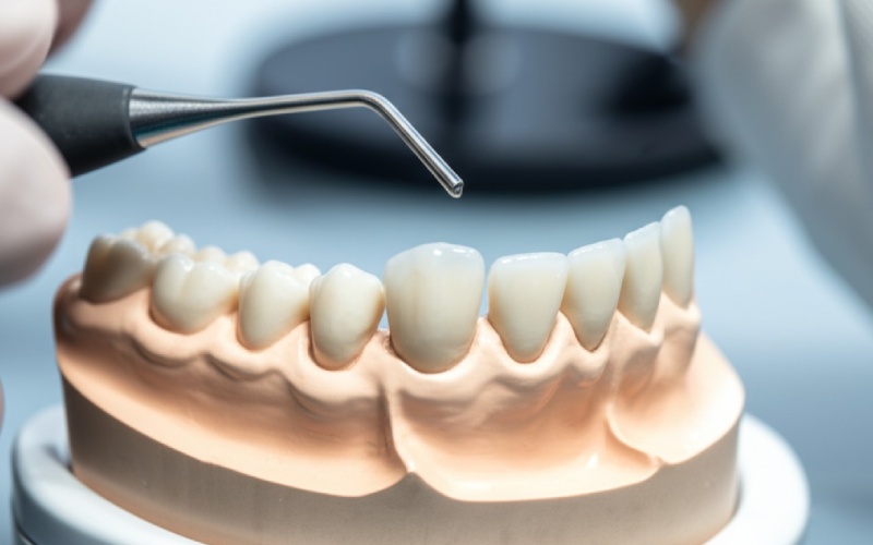 Zirconia crown installation on dental model