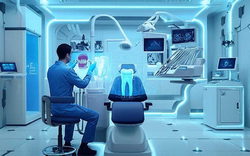 Futuristic AI-powered dental treatment environment