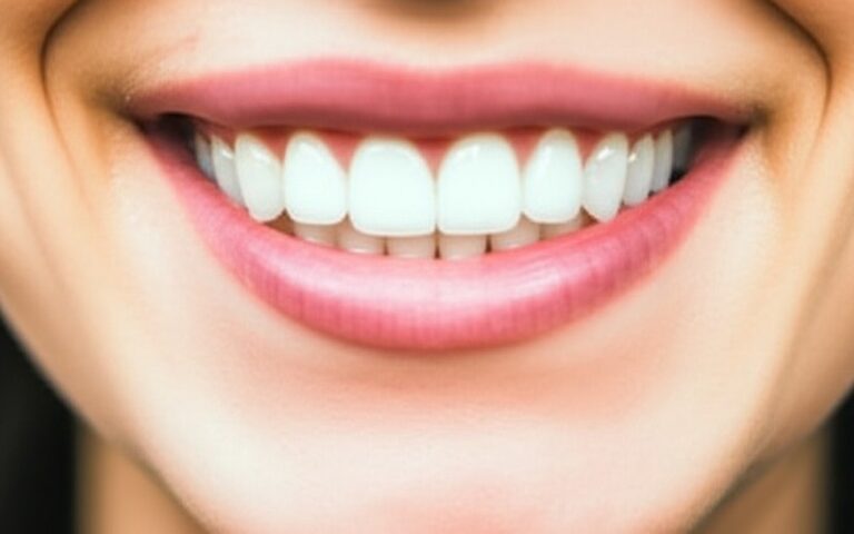 A close-up of a perfect, straight smile