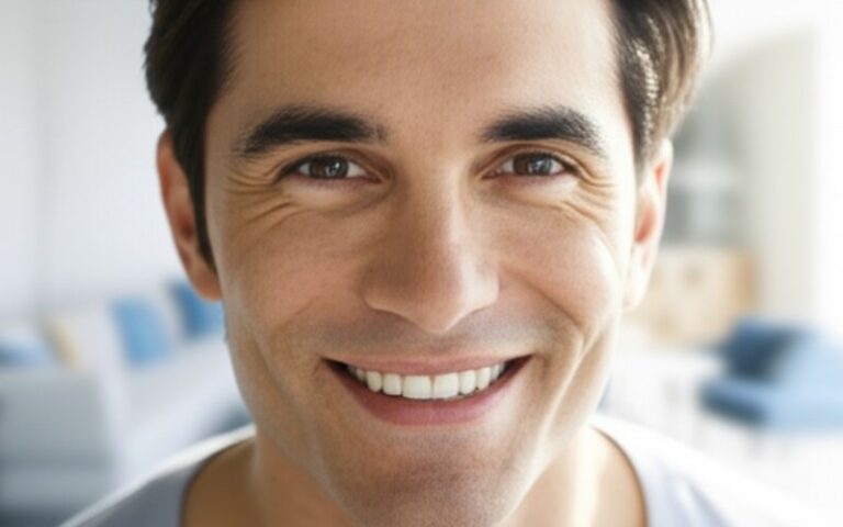 A confident person's radiant smile