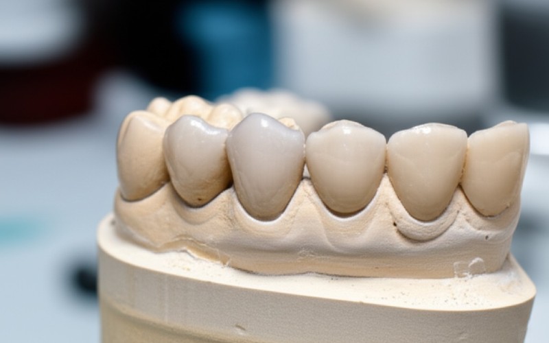 Une couronne dentaire en céramique parfaitement ajustée sur un modèle