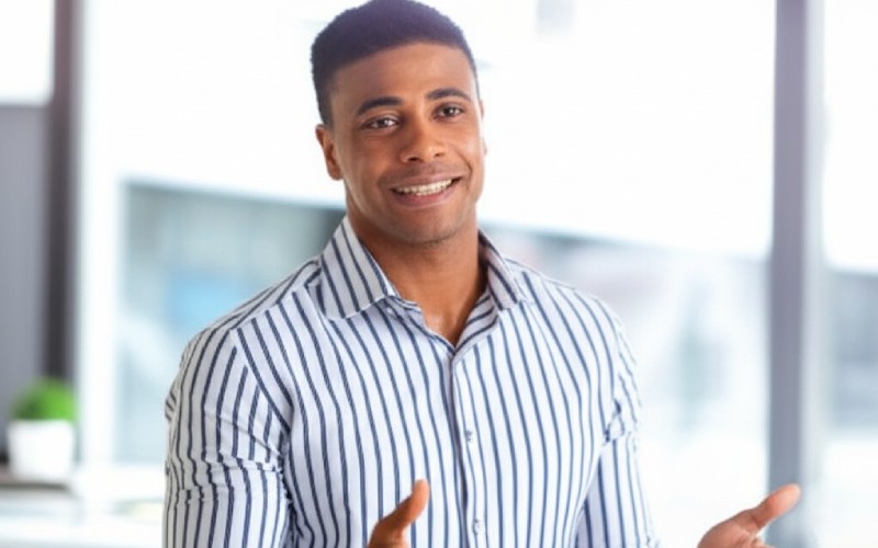 A professional speaking confidently