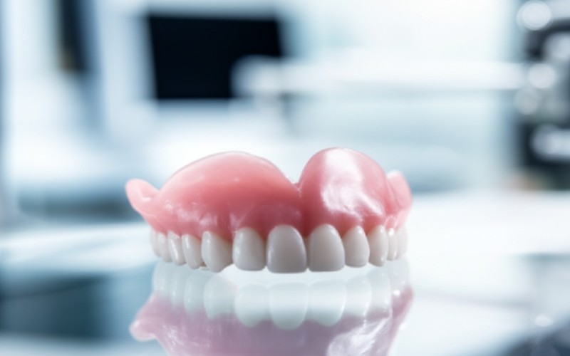 Eine professionell unterfütterte Prothese in einem sauberen Dentallabor