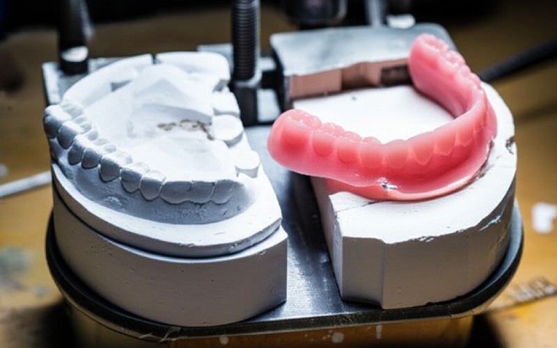 Acrylic denture in a plaster mold