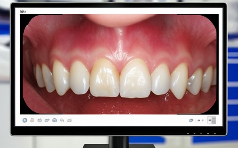 Clear intraoral photo of teeth on a large monitor