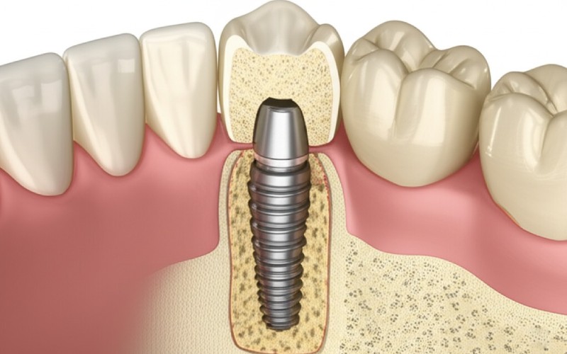 Cross-section of implant in jawbone