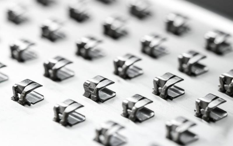 Custom-made lingual braces on a dental tray