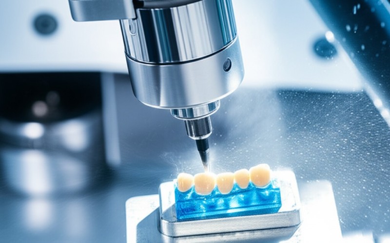 Dental CAD/CAM machine milling a restoration