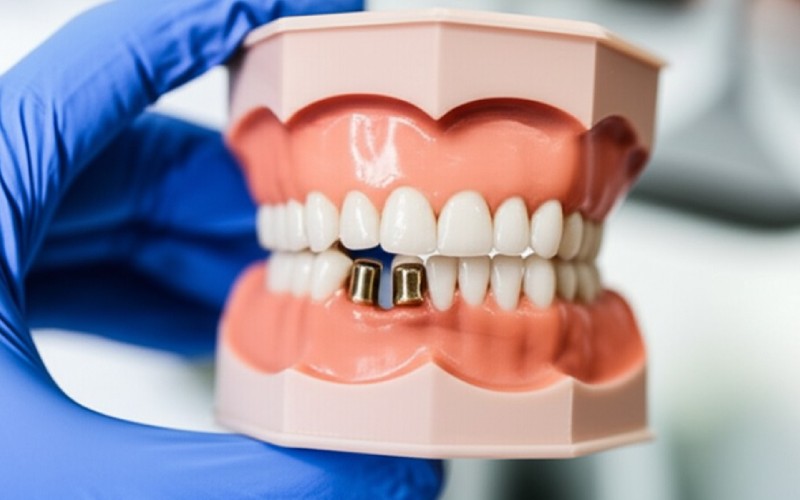 Dental model showing a fixed bridge