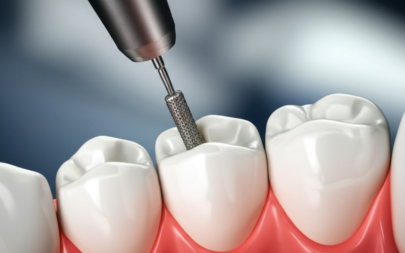 Dental tool preparing a tooth model