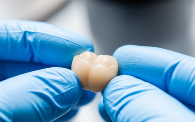 Dentist holding a perfect dental crown