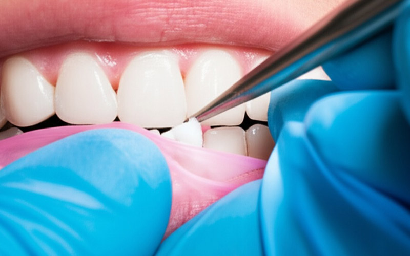 Dentist placing a composite filling