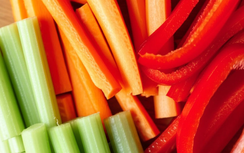 Freshly sliced vegetables on a cutting board