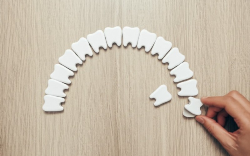 Hand organizing a tooth-shaped puzzle