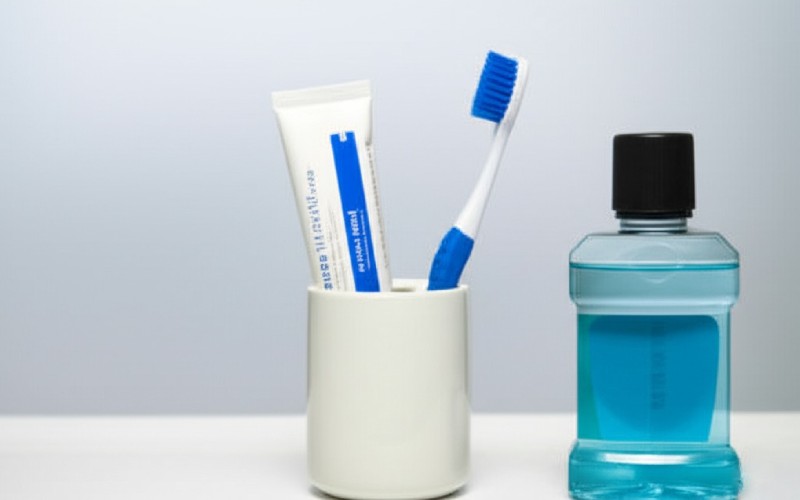 Organized oral hygiene products on a shelf