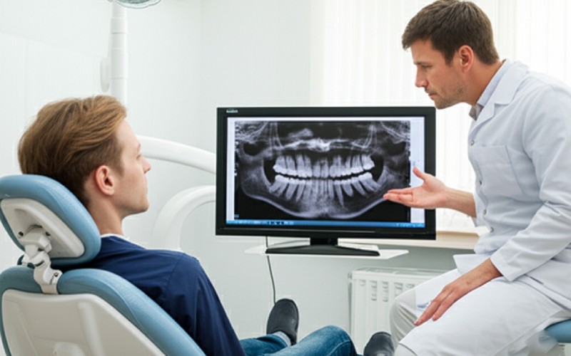 Patient reviewing a 3D dental scan