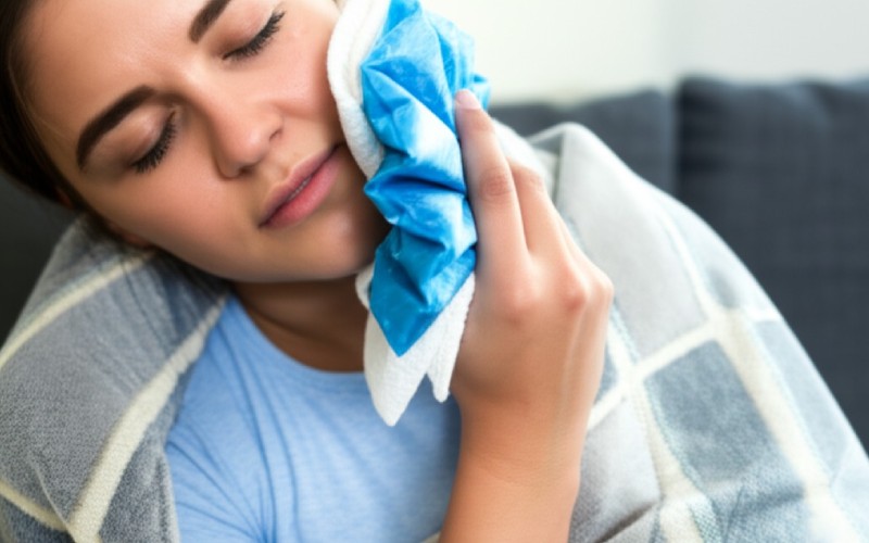 Person recovering on a couch with an ice pack