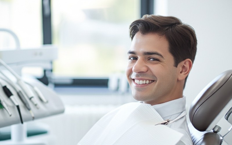 Person smiling in a modern dental clinic