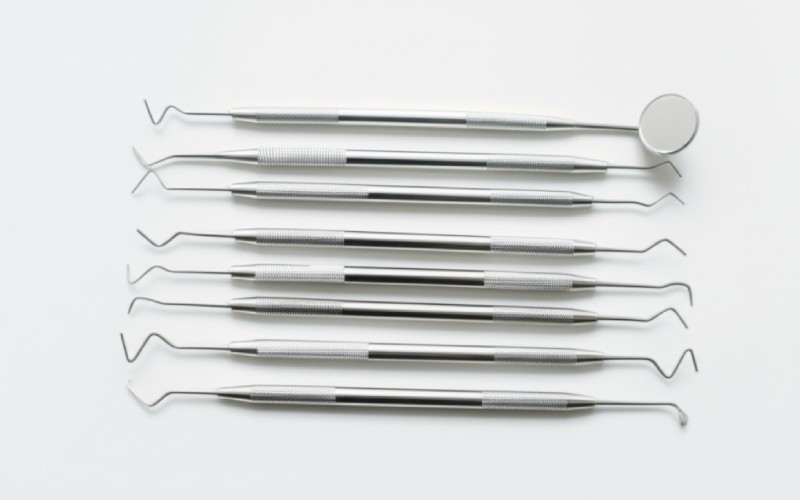 Sterile dental instruments on a tray