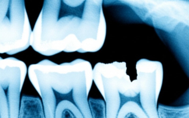 Stylized dental x-ray showing missing tooth