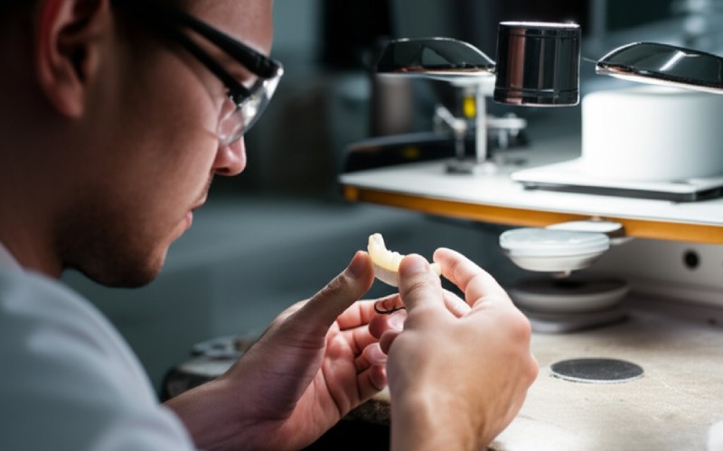 Technicien fabriquant une couronne en zircone