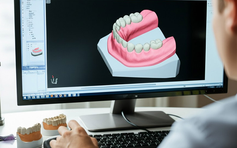 Technician designing a digital dental restoration