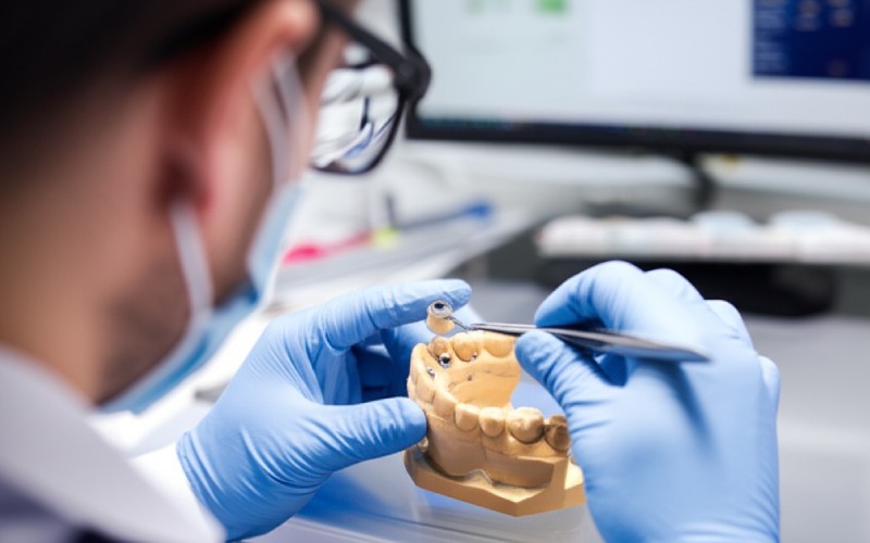 Technician fitting a custom abutment