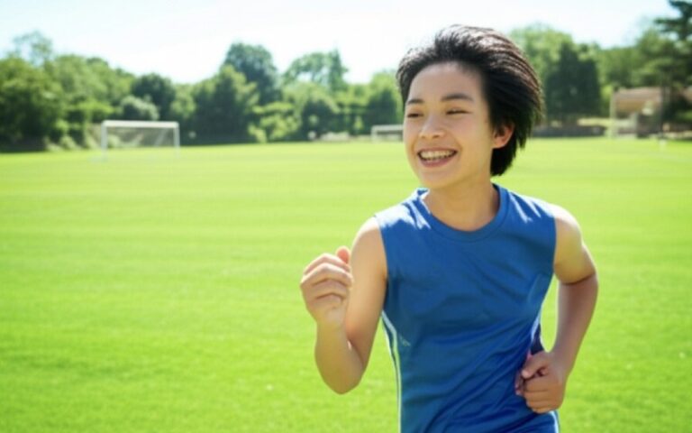 Young athlete with braces playing sports