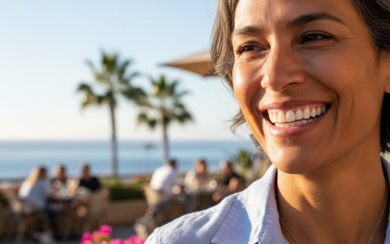 En person, der smiler selvsikkert i solen