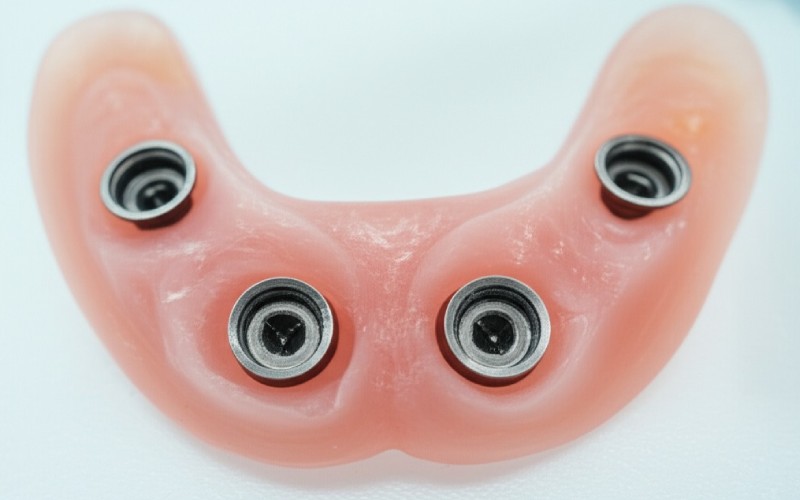 Widok od wewnątrz protezy overdenture z implantem