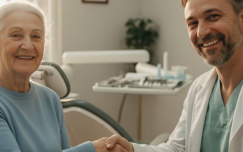 Ein dankbarer Patient schüttelt die Hand des Zahnarztes