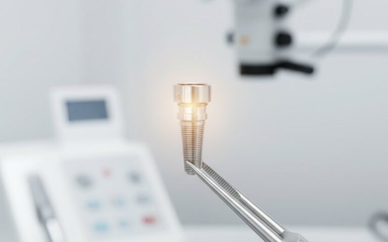 A new dental implant held by calipers