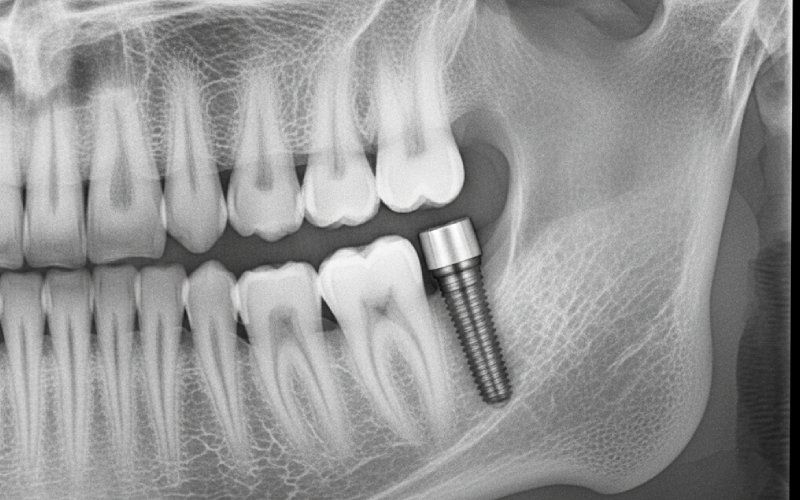 Dentalrøntgenbillede af et integreret implantat