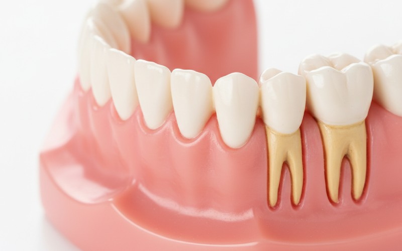 Modelo dental que muestra la enfermedad de las encías