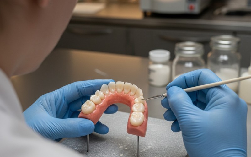 Un técnico experto crea una nueva arcada dental