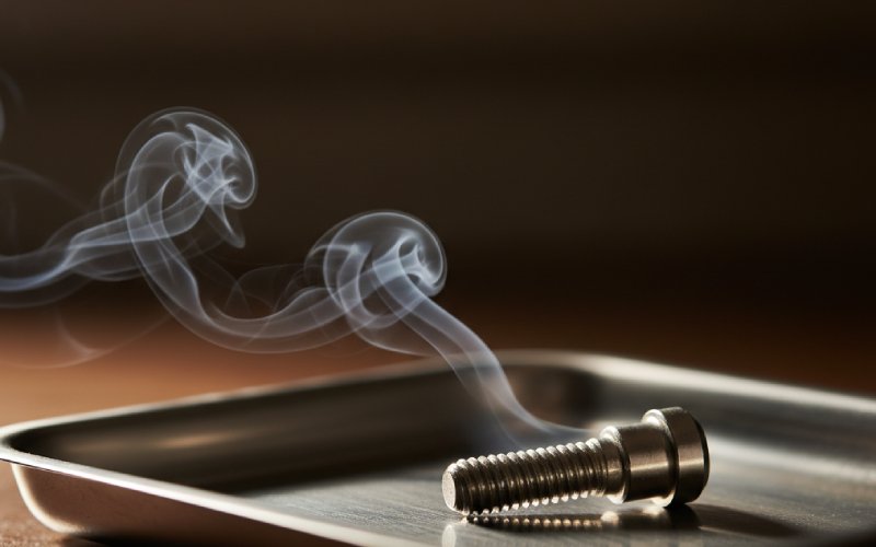 Fumo che si disperde su un impianto dentale