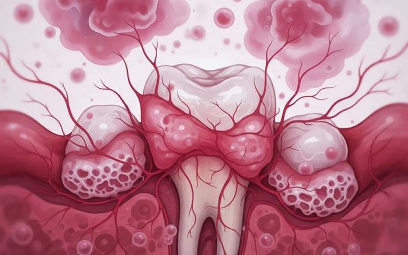 llustración de tejido gingival inflamado