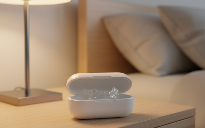 A protective nightguard in its case