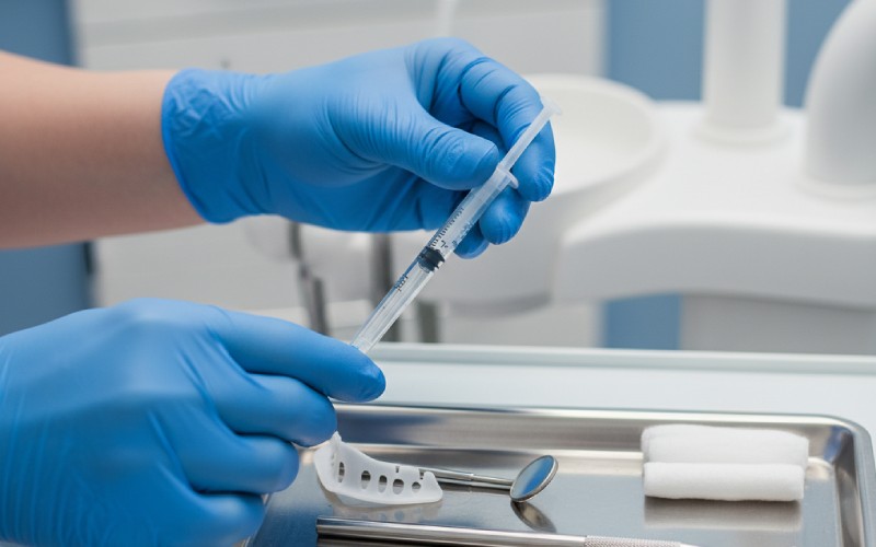 Dentist preparing a teeth whitening tray