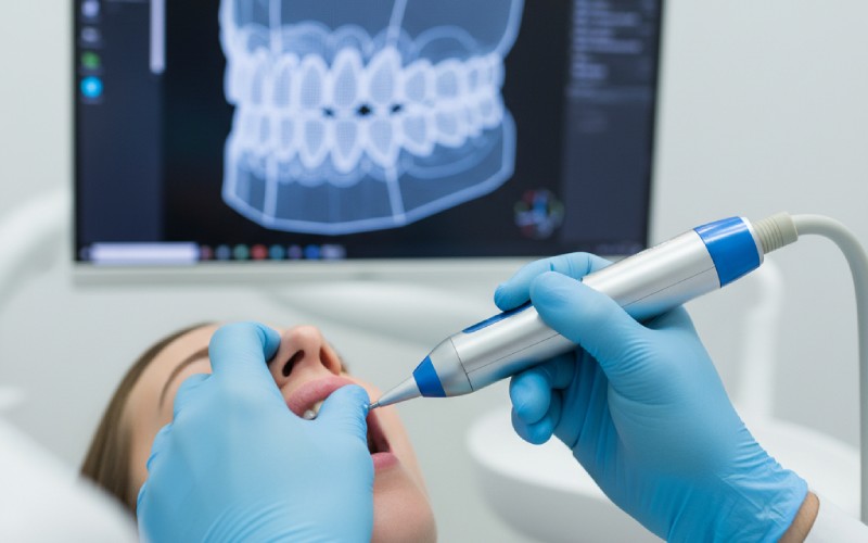 Dentist using a 3D scanner on teeth