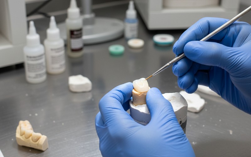 Expertly crafting a porcelain veneer