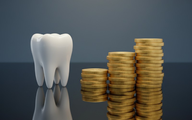 Molar tooth model and coins
